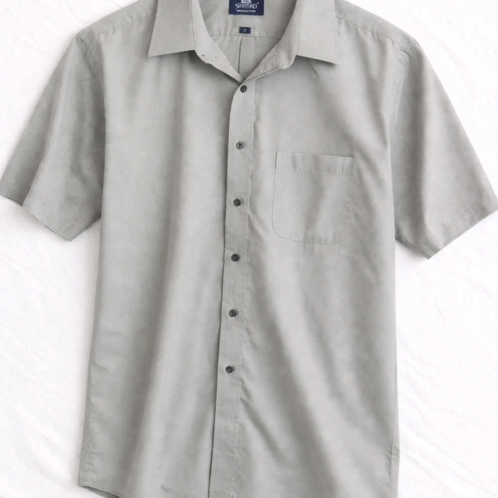 Stafford Men's Gray Short Sleeve Button Down Shirt